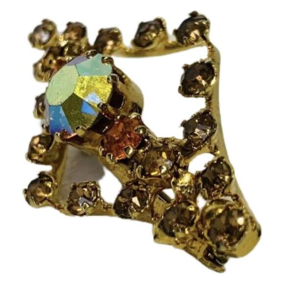 Vintage Austrian Crystal Aurora Borealis Shimmering Gold Tone Women’s Brooch - Picture 8 of 9